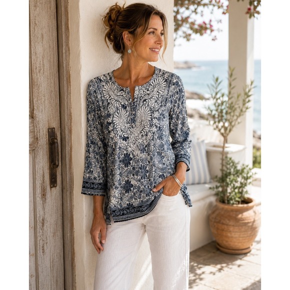 Tops - Boho Luxe Floral Silk Tunic Embroidered Artisan Top S Relaxed Fit Art to Wear